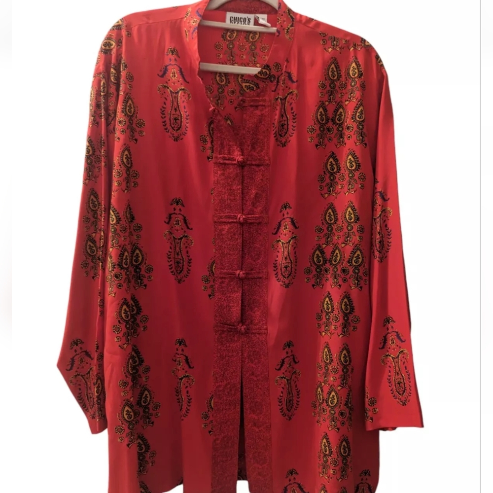 100% Silk Red Chico's Design Kimono Size 3 Size 16